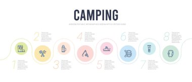 Kamp konsepti bilgi tasarım şablonu. Karabinalı.,