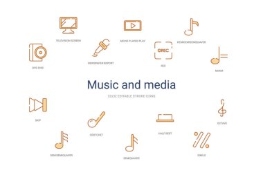 müzik ve medya konsepti 14 renkli taslak simgeleri. 2 renk mavi 