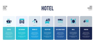 Otel konsepti öğeleriyle web pankartı tasarımı.