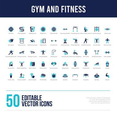 50 spor salonu ve fitness konsepti simgeleri doldurdu