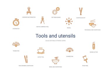 araçlar ve aletler konsepti 14 renkli taslak simgeleri. 2 renk bl