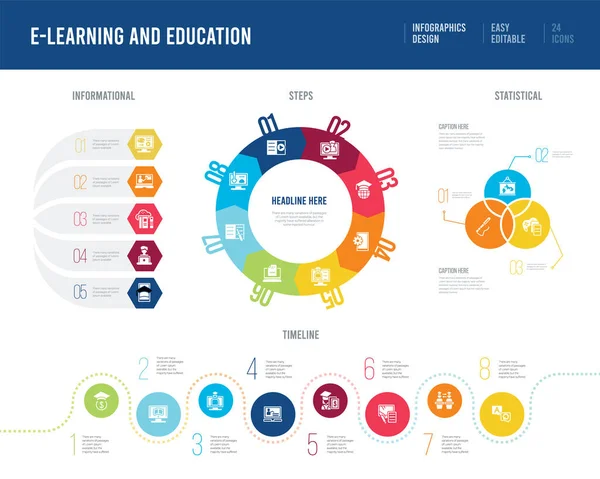 Diseño infográfico a partir del concepto de e-learning y educación. informar — Archivo Imágenes Vectoriales