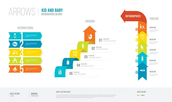 Arrows style infogaphics design from kid and baby concept. infog — 图库矢量图片