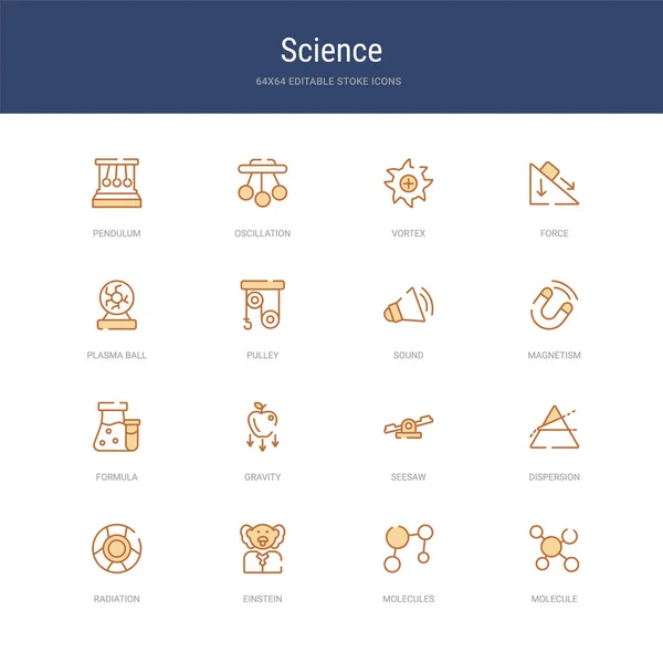 Conjunto de 16 ícones do curso do vetor tais como a molécula, moléculas, einst —  Vetores de Stock
