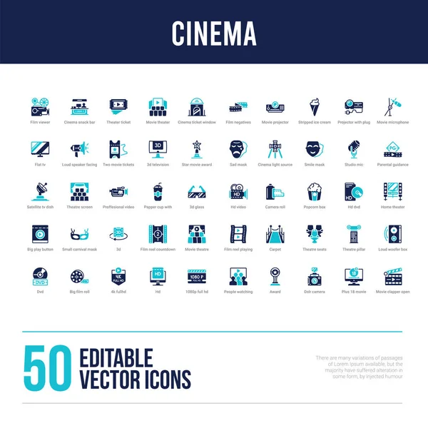 50 ikon wypełnionych koncepcją kina — Wektor stockowy