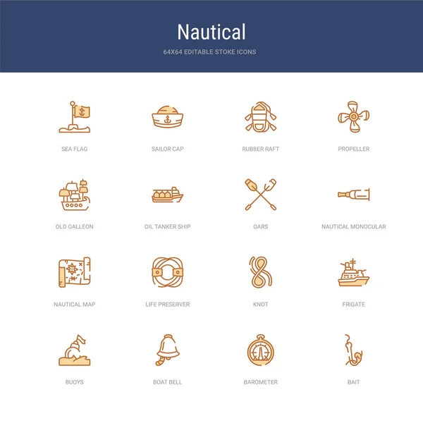 Conjunto de 16 ícones de curso vetorial, como isca, barômetro, sino do barco —  Vetores de Stock