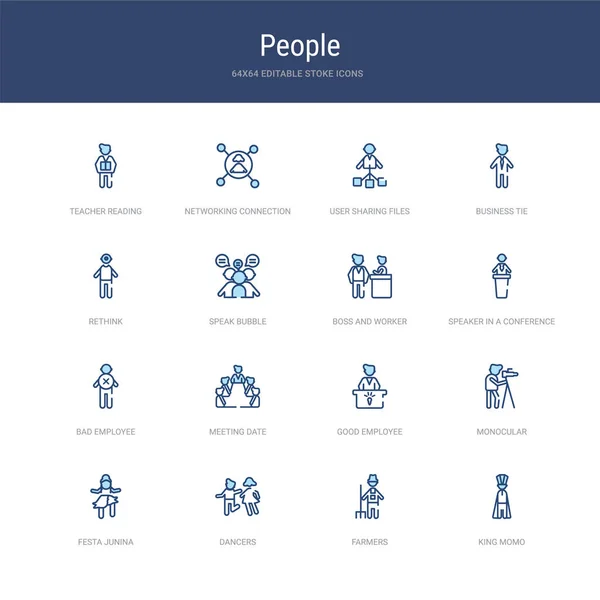 Satz von 16 Vektor-Strich-Ikonen wie König Momo, Bauern, Tänzer — Stockvektor