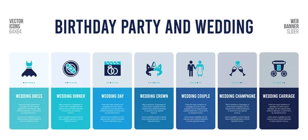 Diseño de banner web con fiesta de cumpleaños y el concepto de la boda elemen — Archivo Imágenes Vectoriales
