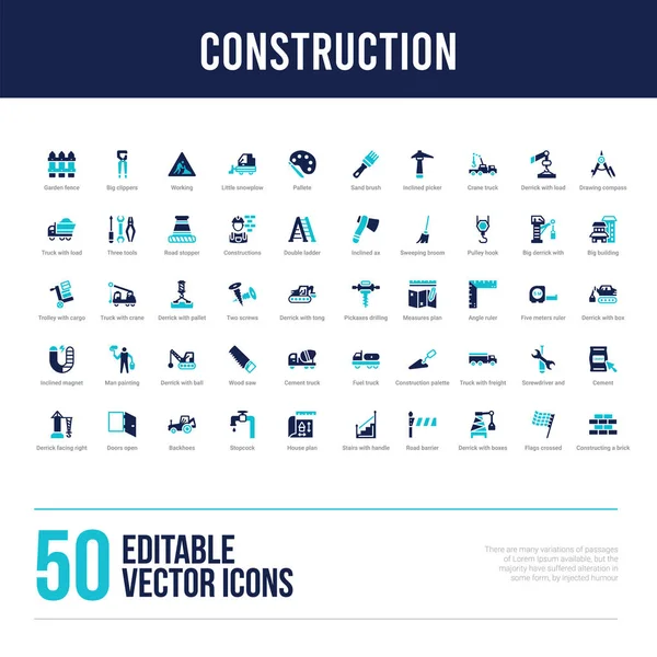 50 iconos llenos de concepto de construcción — Vector de stock