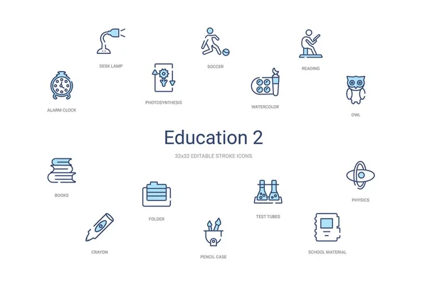 Educación 2 concepto 14 iconos de contorno de colores. 2 color azul stro — Vector de stock