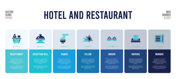 Diseño de banner web con elementos conceptuales de hotel y restaurante . — Archivo Imágenes Vectoriales