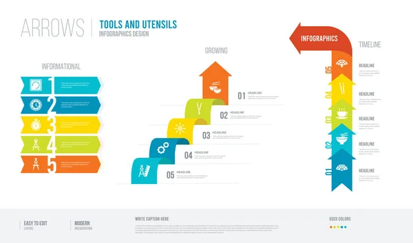 Flechas estilo infogaphics diseño de herramientas y utensilios concepto . — Vector de stock