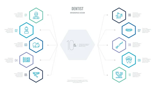 Концепция стоматолога бизнес-инфографический дизайн с 10 hexagon opti — стоковый вектор