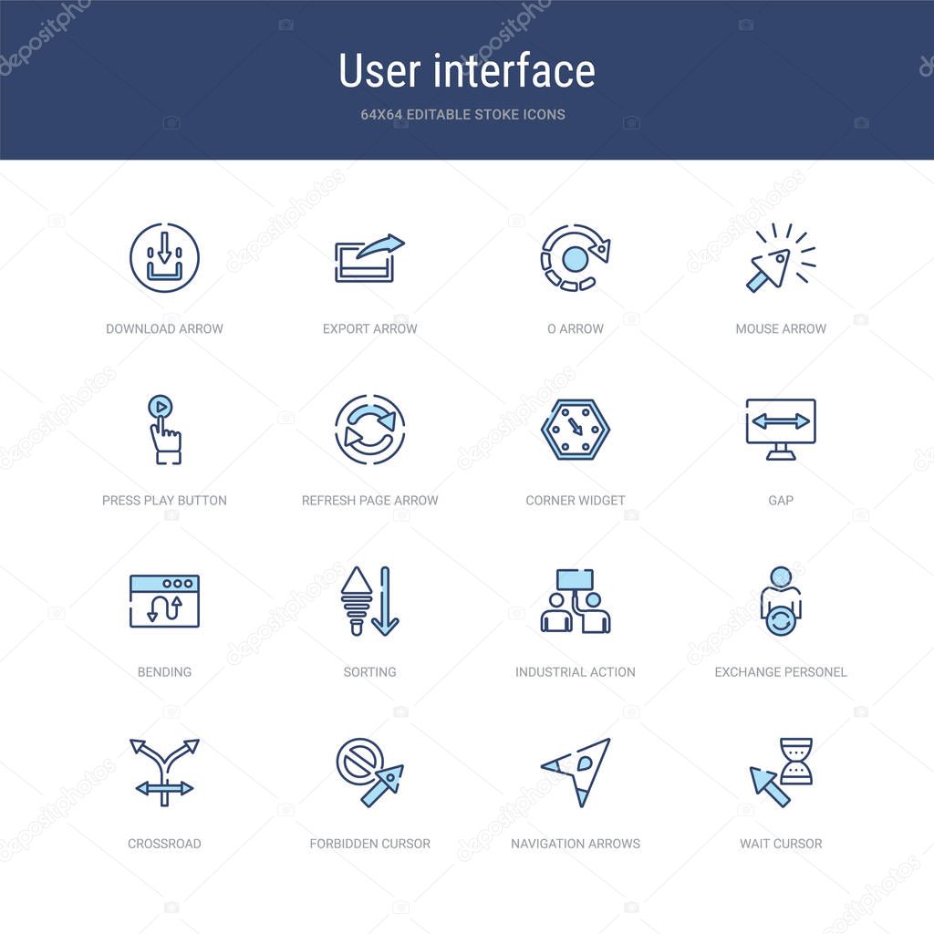 set of 16 vector stroke icons such as wait cursor, navigation ar