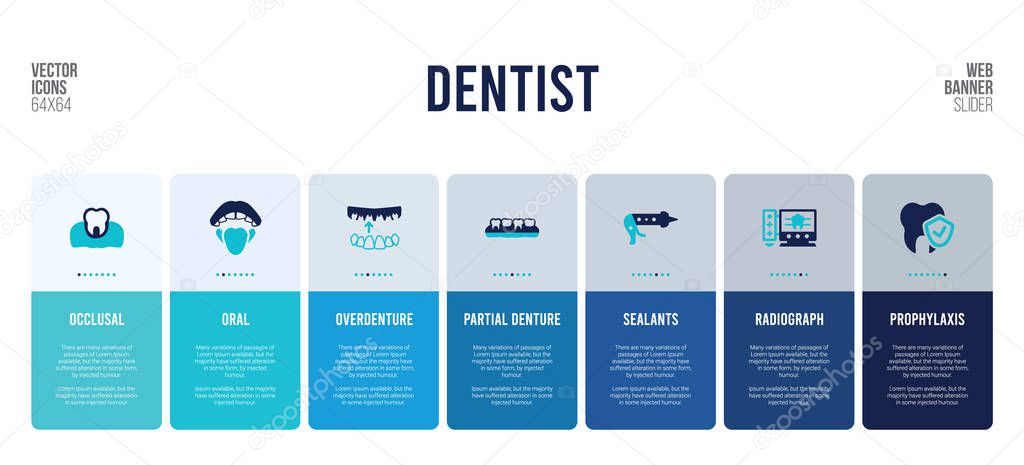 Web banner design with dentist concept elements.