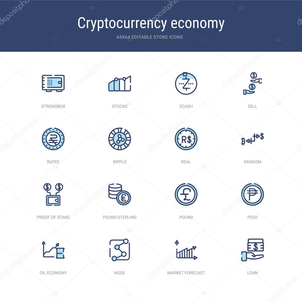 set of 16 vector stroke icons such as loan, market forecast, nod