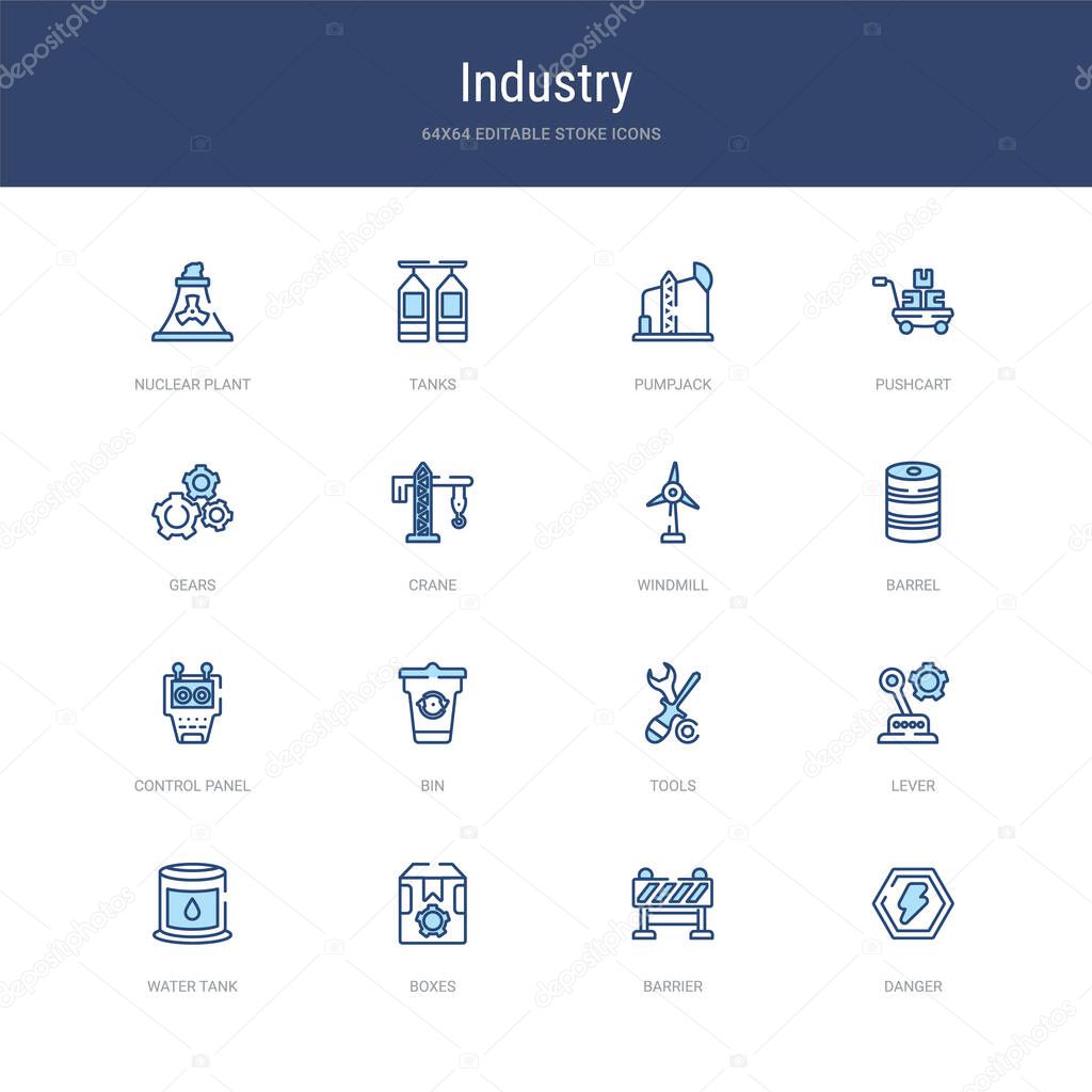 set of 16 vector stroke icons such as danger, barrier, boxes, wa