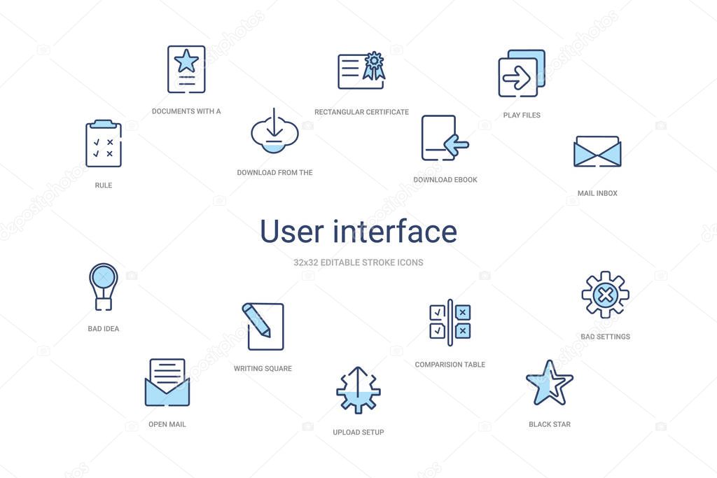 user interface concept 14 colorful outline icons. 2 color blue s