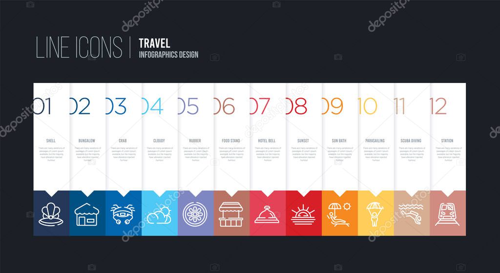 infographic design with 12 options. stroke line icons such as fo