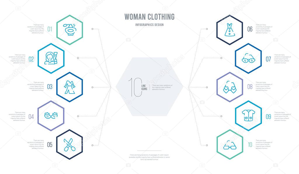 woman clothing concept business infographic design with 10 hexag