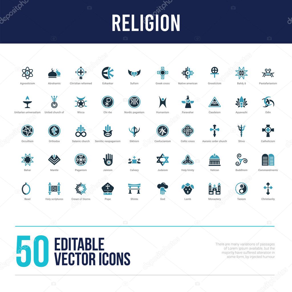 50 religion concept filled icons