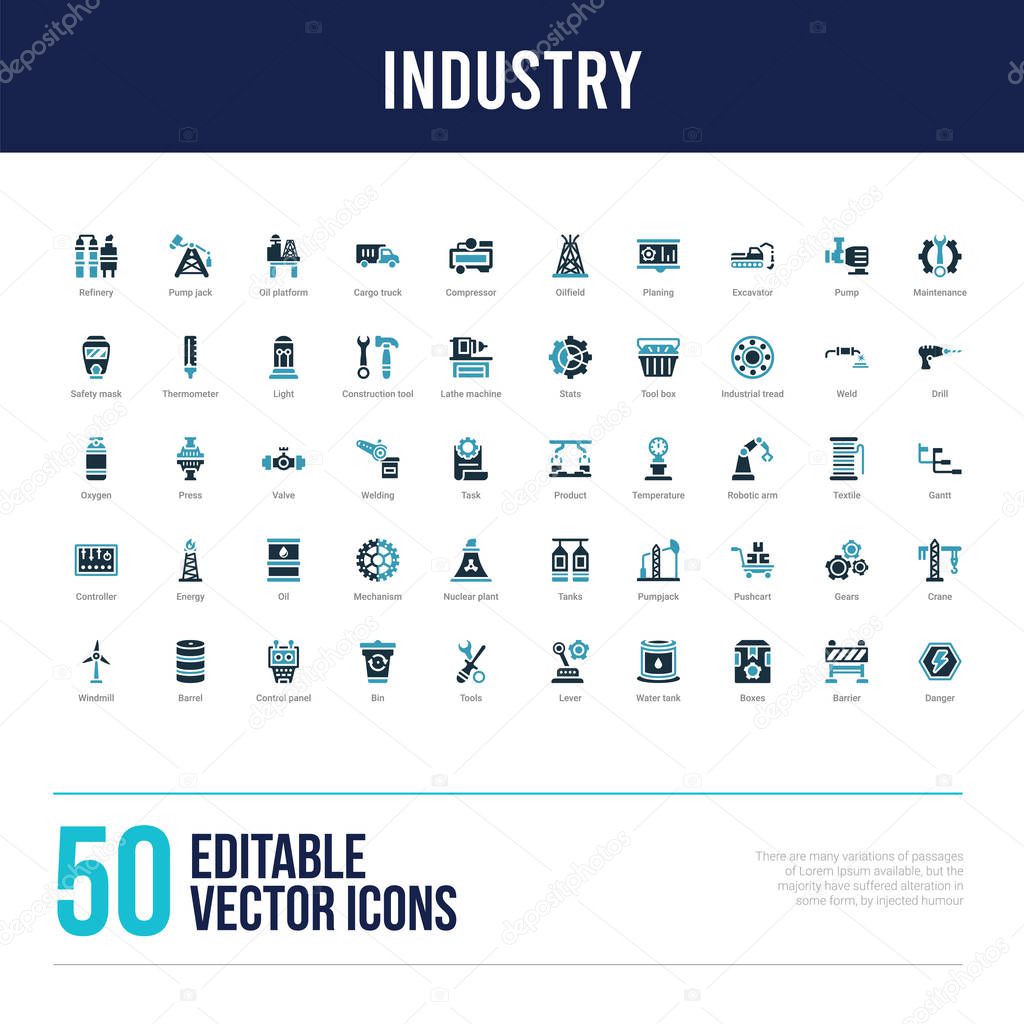 50 industry concept filled icons