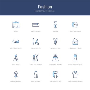 Kadınlar için polo tişört ve saç gibi 16 vektör vuruşu simgesi