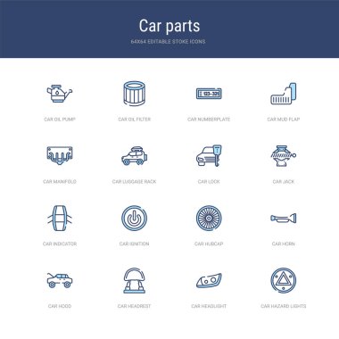 16 vektör vuruşu simgesi kümesi. Örneğin araba kazası ışıkları, araba istilası.