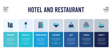 Otel ve restoran konsepti öğeleriyle web pankartı tasarımı.