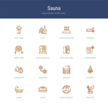 Ayak banyosu, temiz hava ikmali gibi 16 vektör vuruşu simgesi