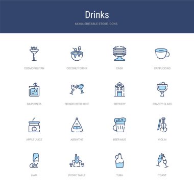 Tost, tuba, piknik masası gibi 16 vektör vuruşu simgesi,