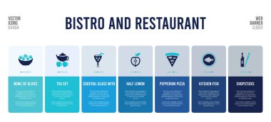 Bistro ve restoran konsepti öğeleriyle web pankartı tasarımı.