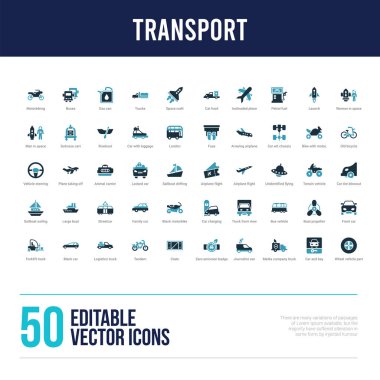 50 ulaşım konsepti doldurulmuş simge