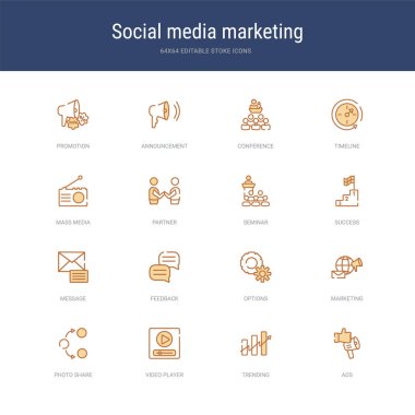 Reklamlar, trend, video playe gibi 16 vektör vuruşu simgesi