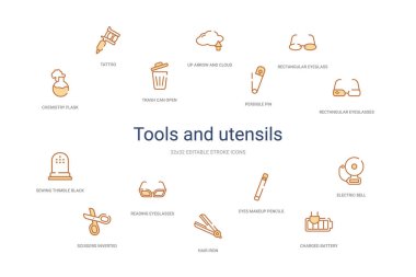 araçlar ve aletler konsepti 14 renkli taslak simgeleri. 2 renk bl