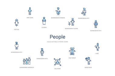 İnsanlar konsept 14 renkli taslak simgeleri. 2 renk mavi kulaç