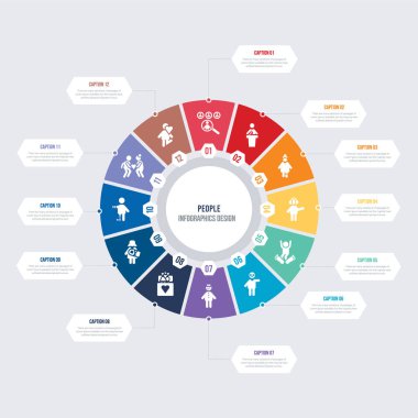 yuvarlak 12 seçenekler insanlar bilgi şablonu tasarımı. erkek arkadaş, 