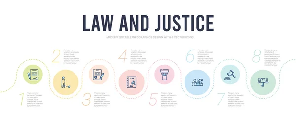 Lei e justiça conceito infográfico modelo de design. incluído bu — Vetor de Stock