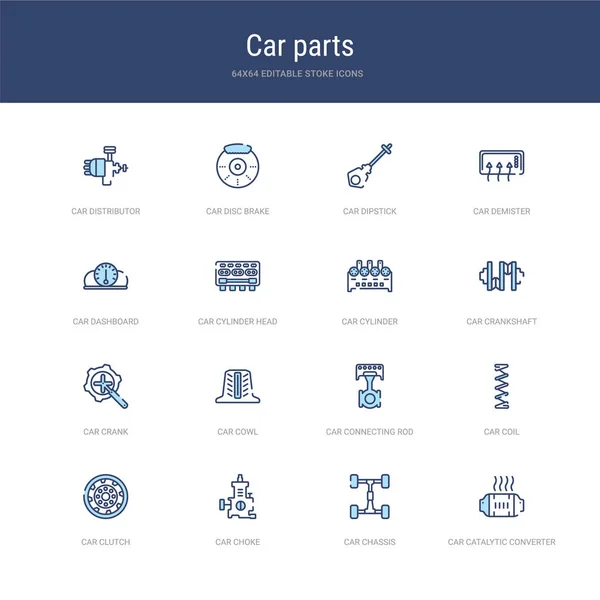 Set of 16 vector stroke icons such as car catalytic converter, c — Stock Vector