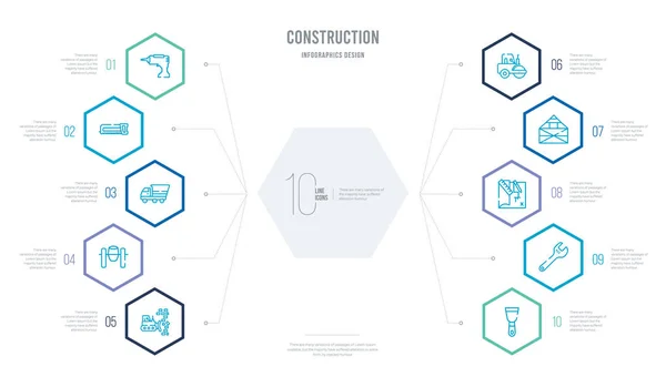 Stavební koncept business infografický design s 10 šestiúhelník — Stockový vektor