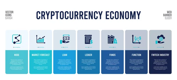 Diseño de banner web con elementos conceptuales de economía criptomoneda . — Vector de stock