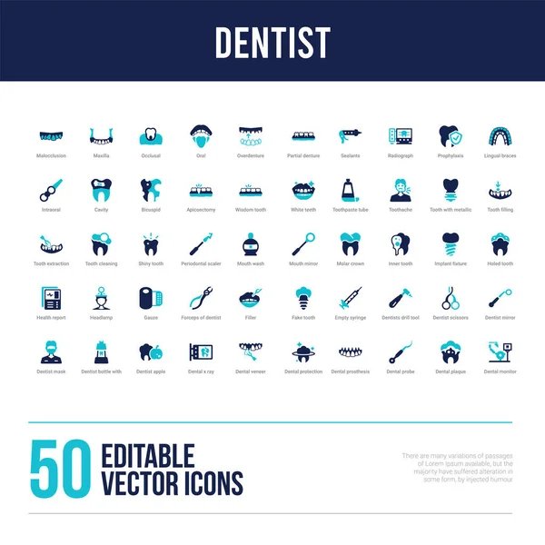 50 ikon wypełnionych koncepcją dentysty — Wektor stockowy