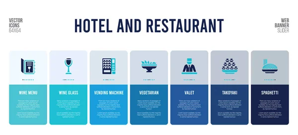 Web banner design with hotel and restaurant concept elements. — Stock Vector