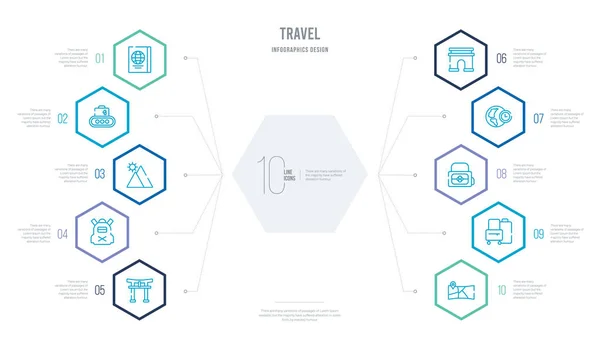 Travel concept business infographic design with 10 hexagon optio — Stock Vector