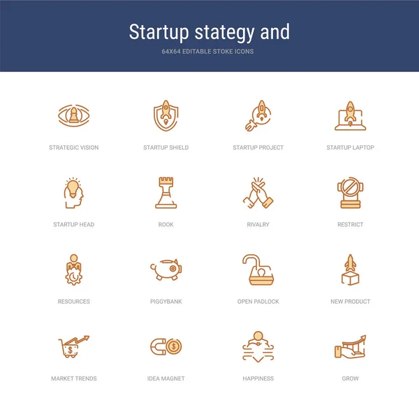 Ensemble de 16 icônes vectorielles de course telles que grandir, bonheur, magn idée — Image vectorielle