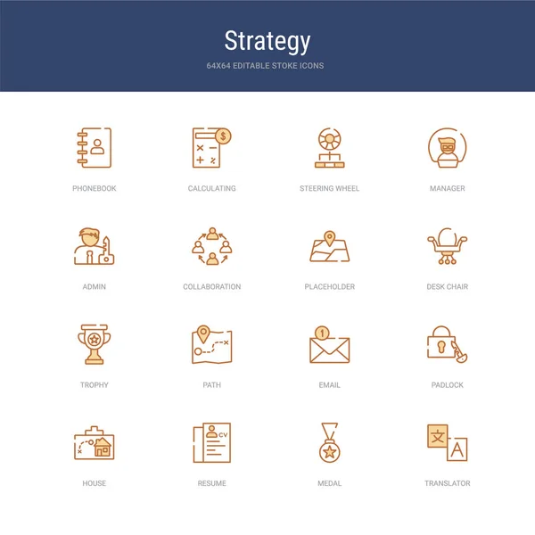 Set of 16 vector stroke icons such as translator, medal, resume, — 스톡 벡터