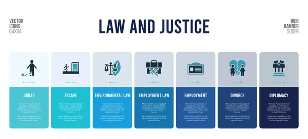 Веб-дизайн банера з елементами концепції права та правосуддя . — стоковий вектор