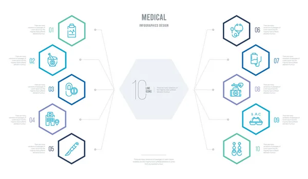 Concetto medico business infografica design con 10 esagono opti — Vettoriale Stock