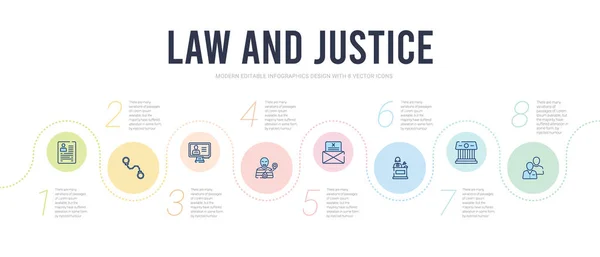 Recht und Gerechtigkeit Konzept Infografik Design-Vorlage. mit einbezogen — Stockvektor