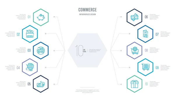 Concepto de comercio diseño infográfico de negocios con 10 hexágonos opt — Vector de stock